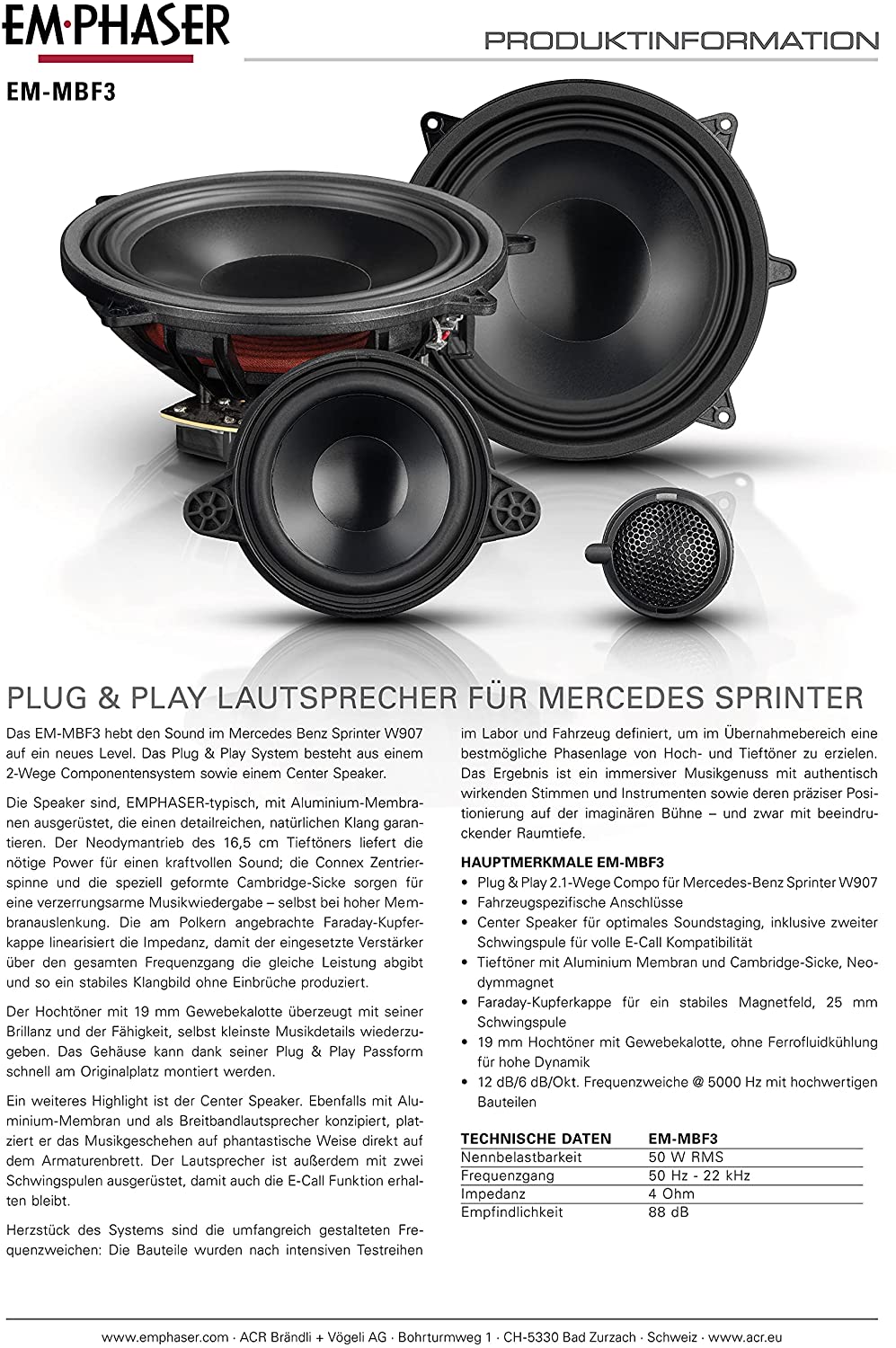 EMPHASER EM-MBF3 - 2.1 Frontsystem für Mercedes Sprinter VS30/W907 Lautsprecher 