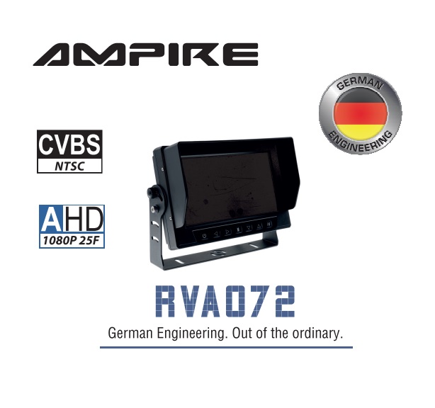 AMPIRE RVA072 TFT-Monitor 17,8cm (7") 2 Videoeingänge (AHD/CVBS) wasserdicht IP69