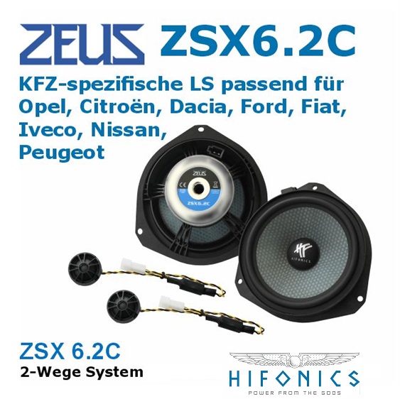 Hifonics ZSX 6.2C 16,5 cm (6.5") 2-Wege Komponenten Lautsprecher System kompatibel mit Opel, Citroen, Dacia, Ford, Fiat, Iveco, Nissan, Peugeot