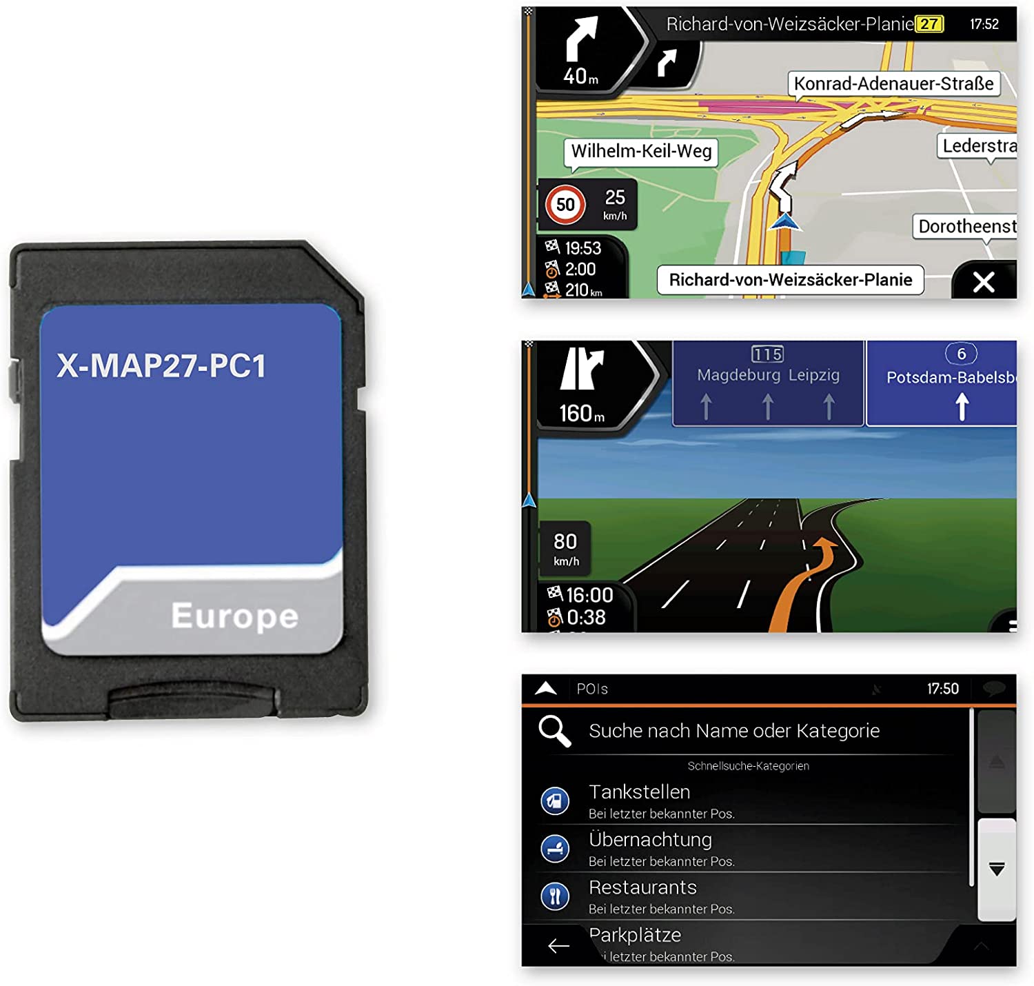 XZENT X-MAP27-PC1 Micro SD-Karte mit PKW Navigation für XZENT X-427, Karten für 47 Länder