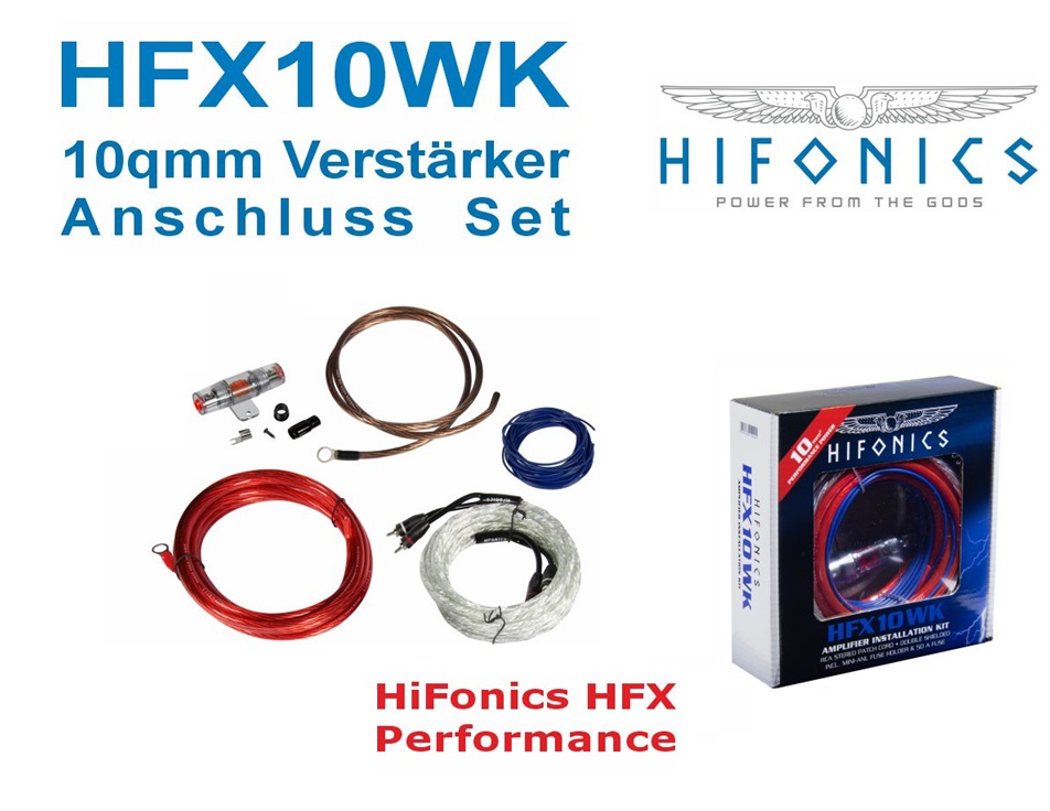 Hifonics HFX10WK Performance Verstärker-Anschluss-Set Power Connection  Cable Set 10mm² Set zur Installation von Auto