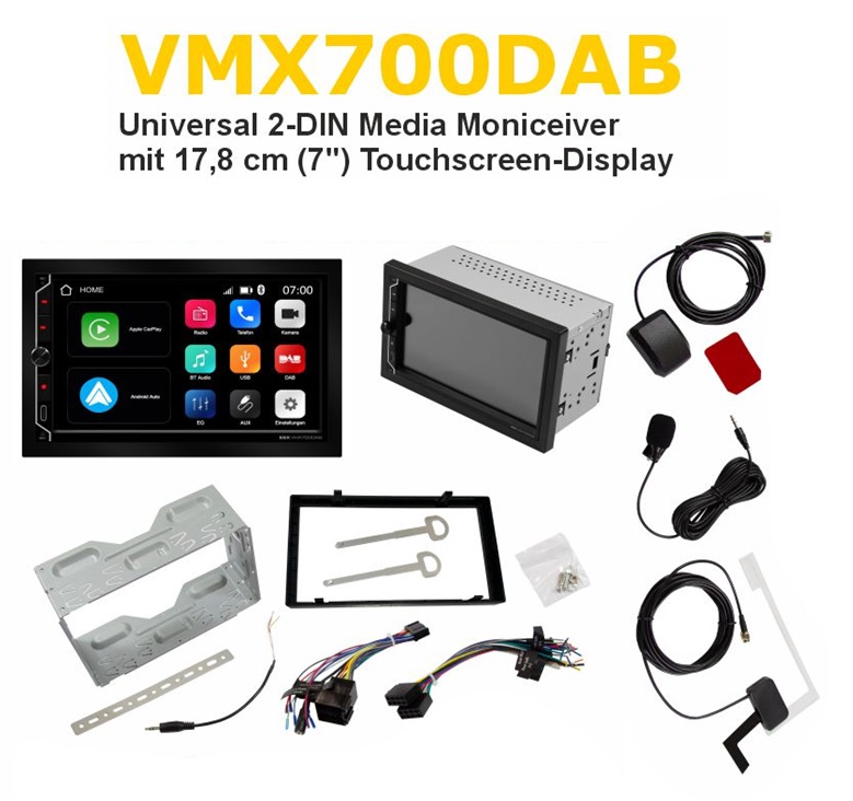 ESX VISION VMX700DAB Universal 2-DIN Media Moniceiver Autoradio mit 17,8 cm (7“) Touchscreen-Display