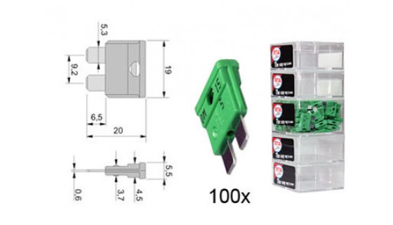 RTA 154.108-2 Blade fuses, 30A GREEN 100 pcs. In a polybag / box