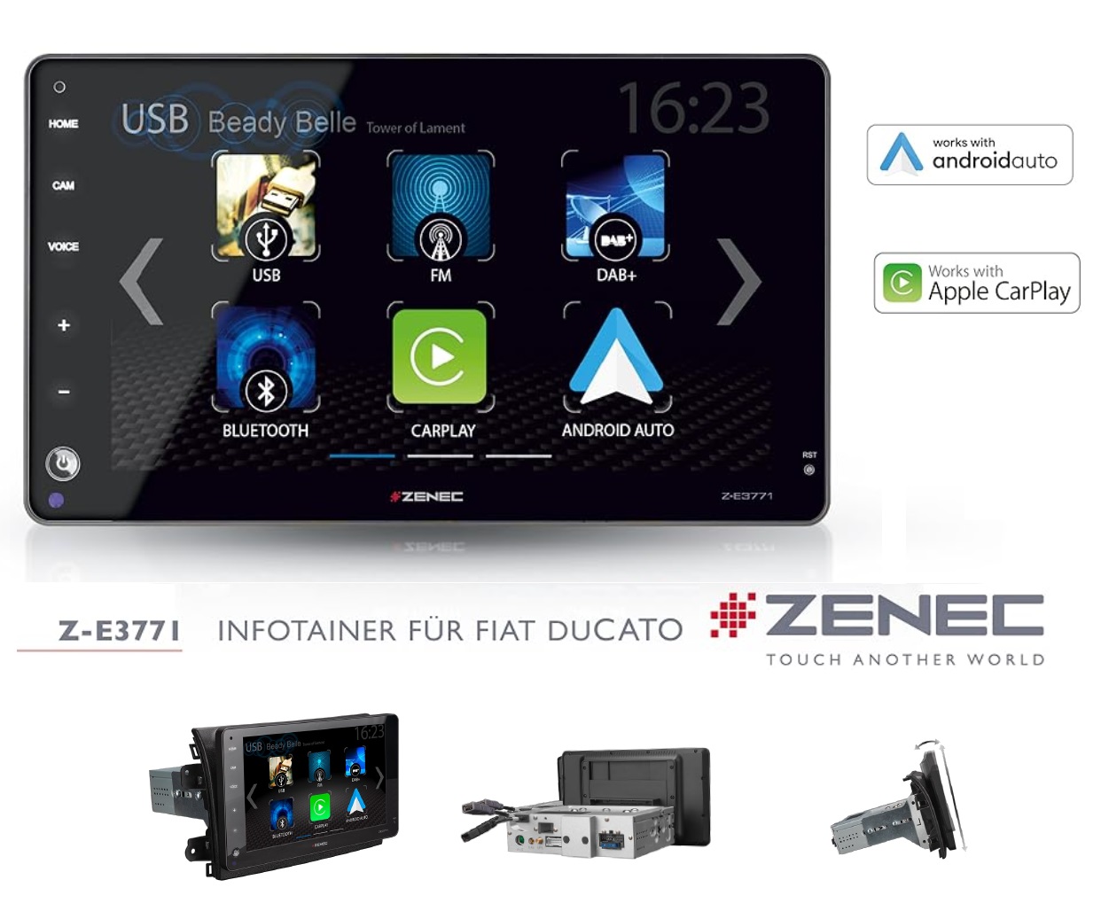 ZENEC Z-E3771 1-DIN DAB+ Autoradio Infotainer kompatibel mit Fiat Ducato III, Citroen Jumper II, Peugeot Boxer II, Opel Movano und Toyota Proace