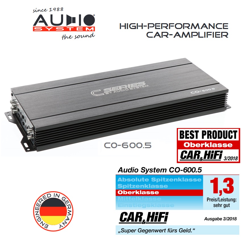 Audio System CO-600.5 5-Kanal Verstärker CO-SERIES 690 Watt RMS inklusive RTC Basspegel Fernbedienung 