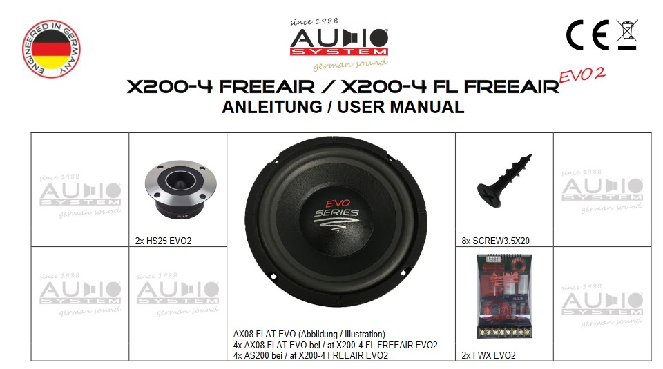 Audio System X 200-4 FL FREEAIR EVO 2 2-Wege FREE AIR Kompo Lautsprecher Set 20 cm (8") X--ION-SERIES 2-Wege Doppelkomposystem