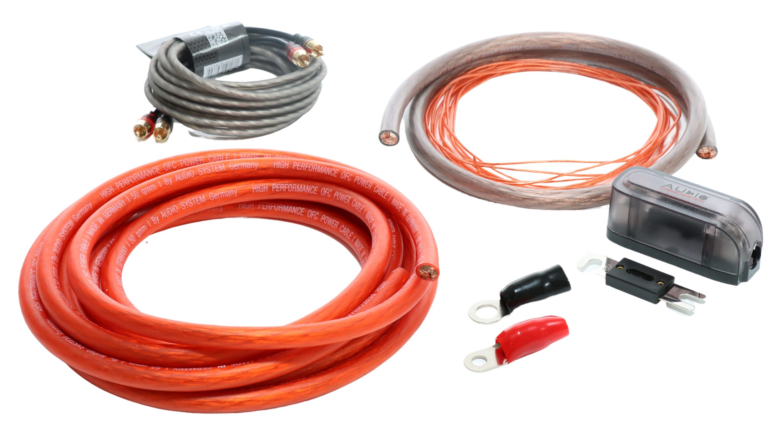 Audio System Z-PCSC 50 OFC Kupfer 50 mm² Endstufen Kabelset Verstärker Anschluss-Set mit 5m Cinchkabel