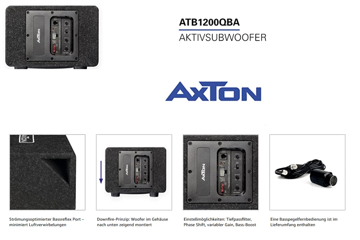 Axton ATB20A, 20 cm / 8 Aktiv Subwoofer für Auto und Reisemobile
