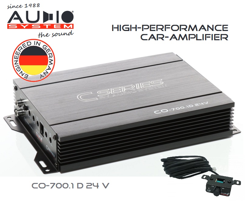 Audio System CO-700.1 D 24V 1-Kanal Digitaler Mono Verstärker CO-SERIES 700 Watt RMS Endstufe mit RTC Basspegel Fernbedienung 24 Volt für LKW, Bus