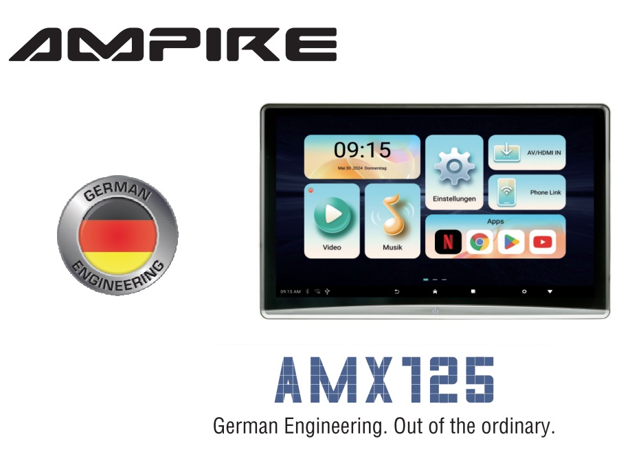 AMPIRE AMX125 12.4" TFT RSE-Monitor mit Kopfstützen Halterung, HDMI In/Out